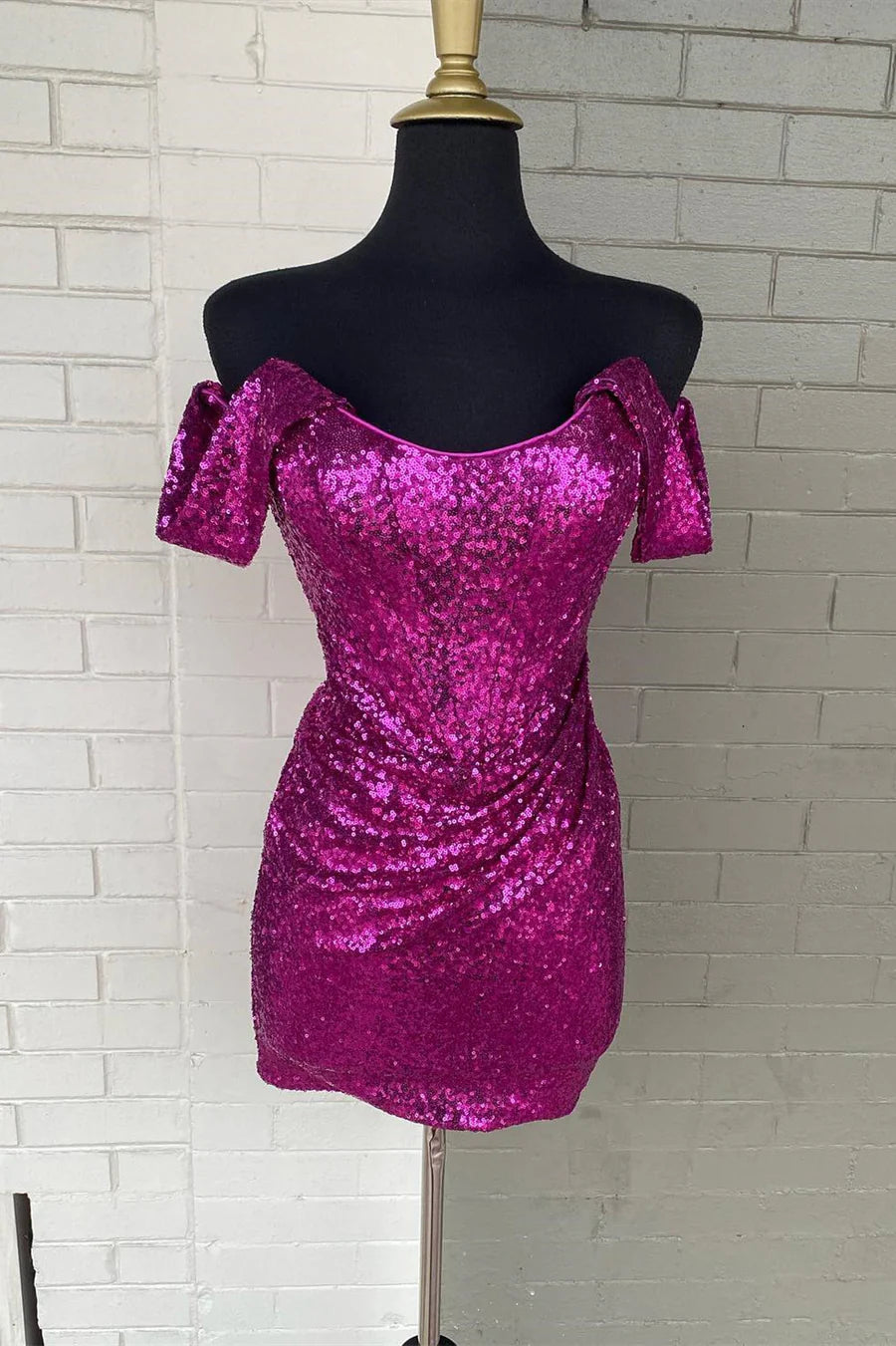Sequined off shoulder short back to school dress