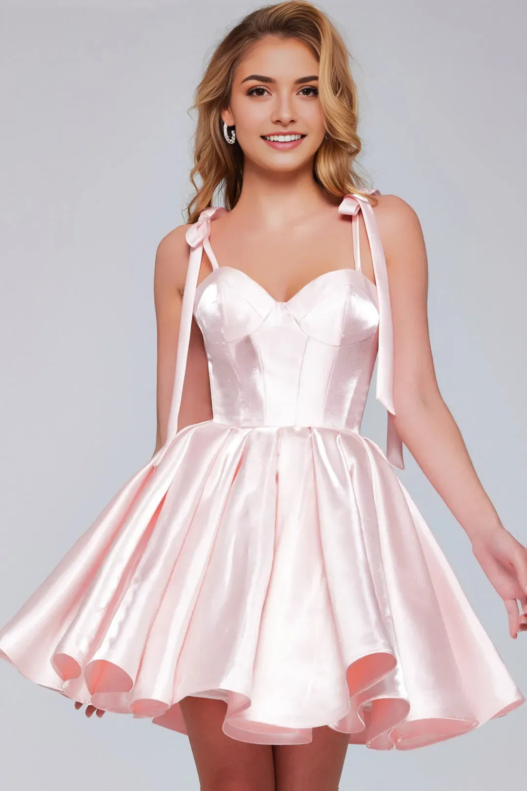 Sexy A-line Blush Satin V-Neck sweetheart sleeveless applique Back Zip Short Homecoming Dress for bride hot sale