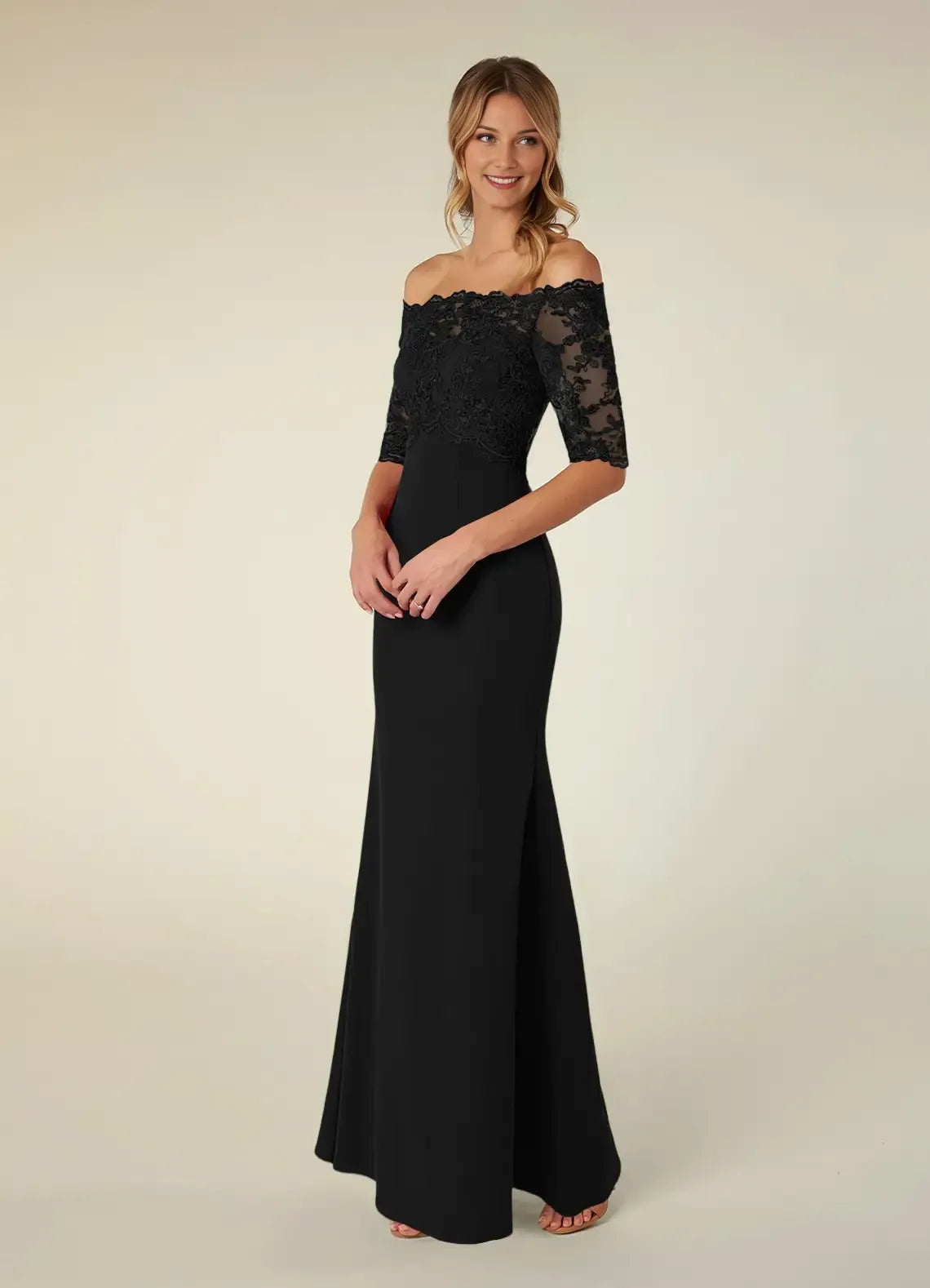 Sexy Black Mermaid Lace Off-The-Shoulder Back Zip Floor-Length Mother of the Bride Dress for women hot sale