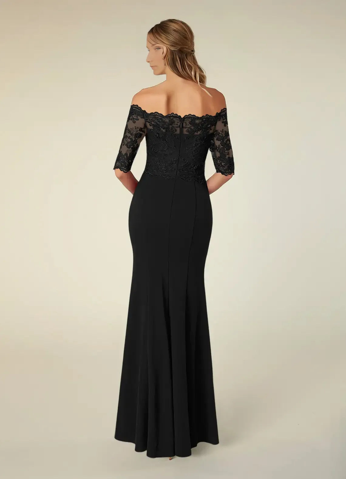 Sexy Black Mermaid Lace Off-The-Shoulder Back Zip Floor-Length Mother of the Bride Dress for women hot sale