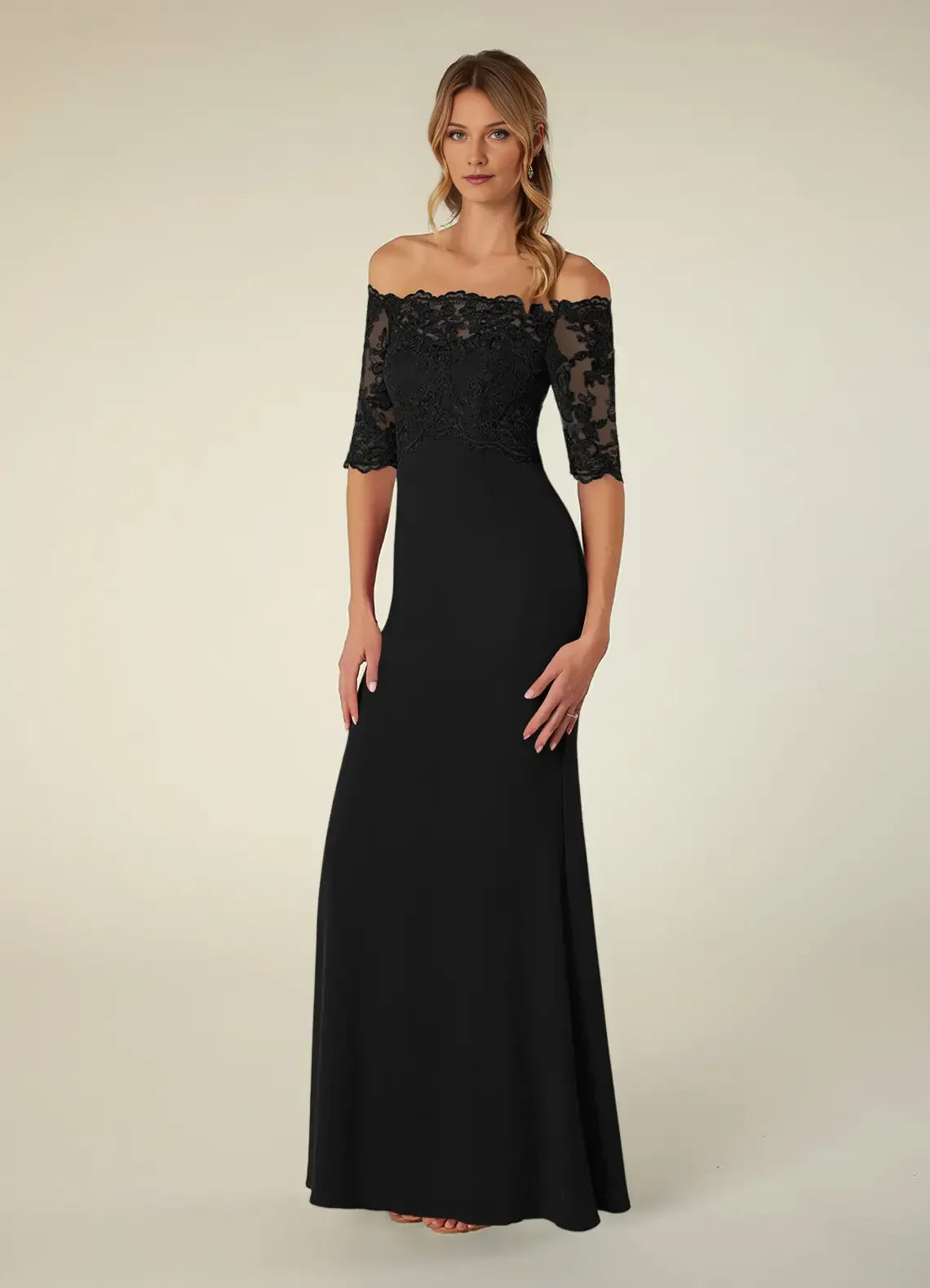 Sexy Black Mermaid Lace Off-The-Shoulder Back Zip Floor-Length Mother of the Bride Dress for women hot sale