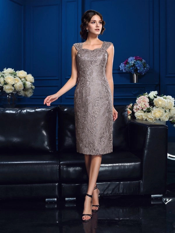 Sheath Chiffon Straps Sleeveless Tea-Length With Lace Mother of the Bride Dresses