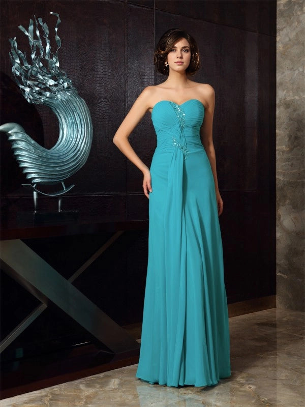 Sheath Chiffon Sweetheart Sleeveless Floor-Length With Beading Mother of the Bride Dresses