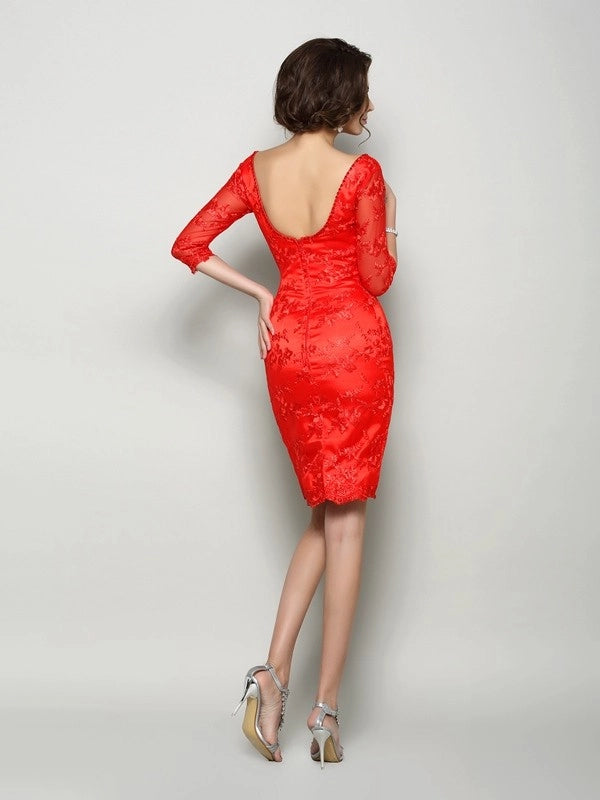 Sheath Lace V-neck 1/2 Sleeves Knee-Length With Lace Mother of the Bride Dresses