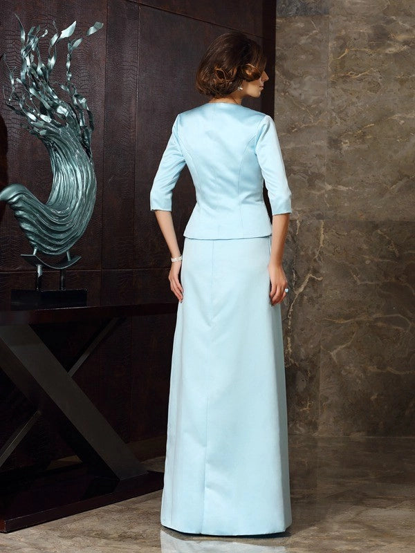 Sheath Satin Strapless Sleeveless Floor-Length With Beading Mother of the Bride Dresses