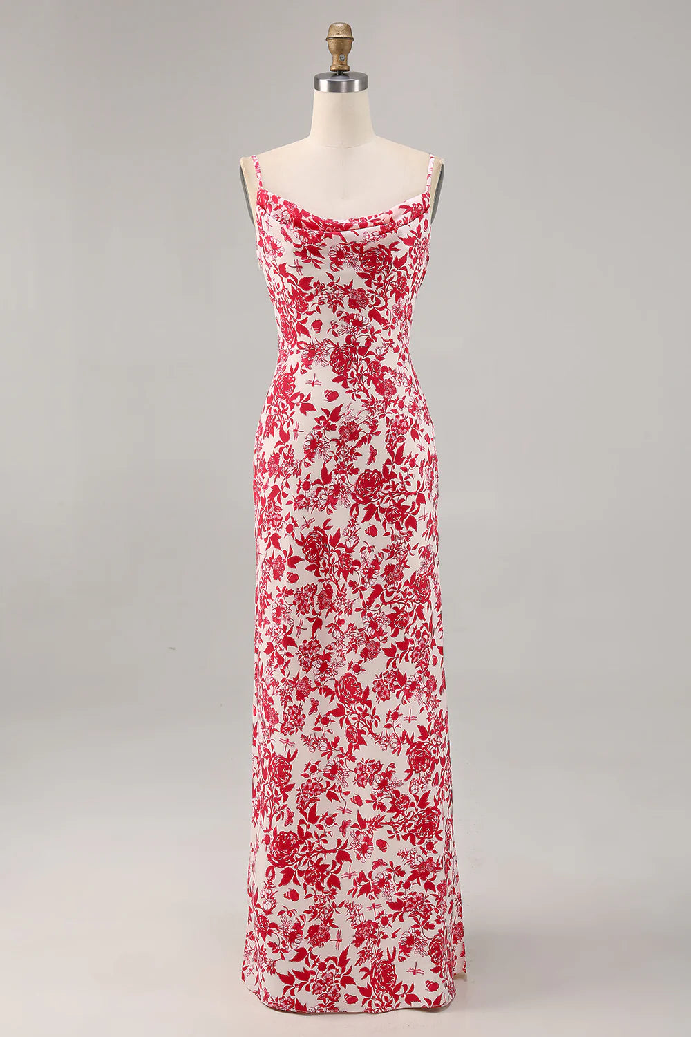 Sheath spaghetti with flower long wedding guest dress