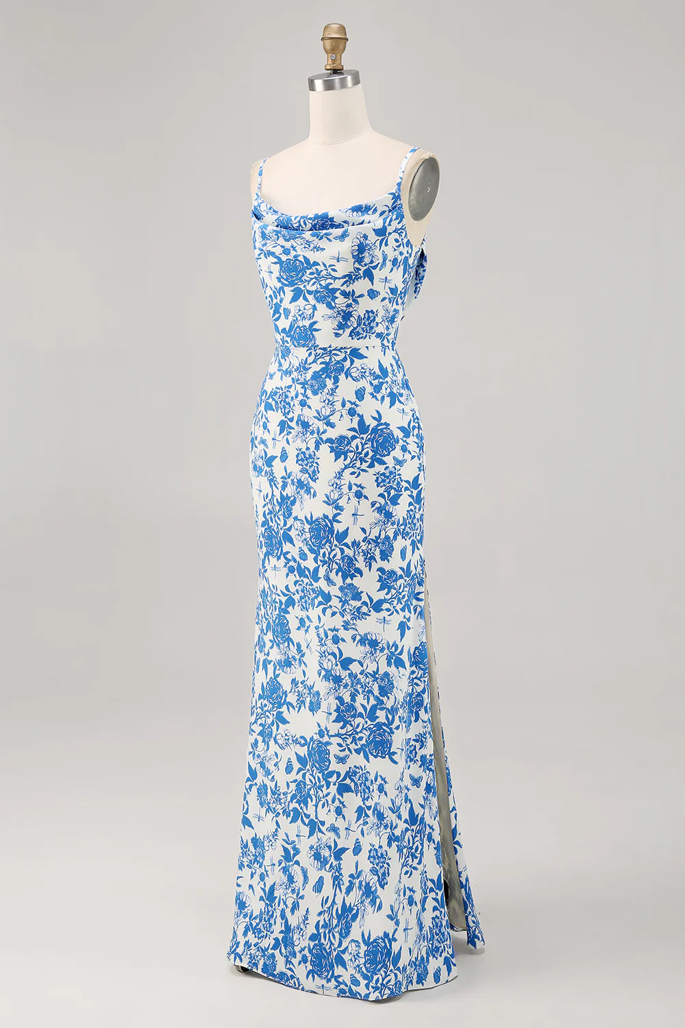 Sheath spaghetti with flower long wedding guest dress