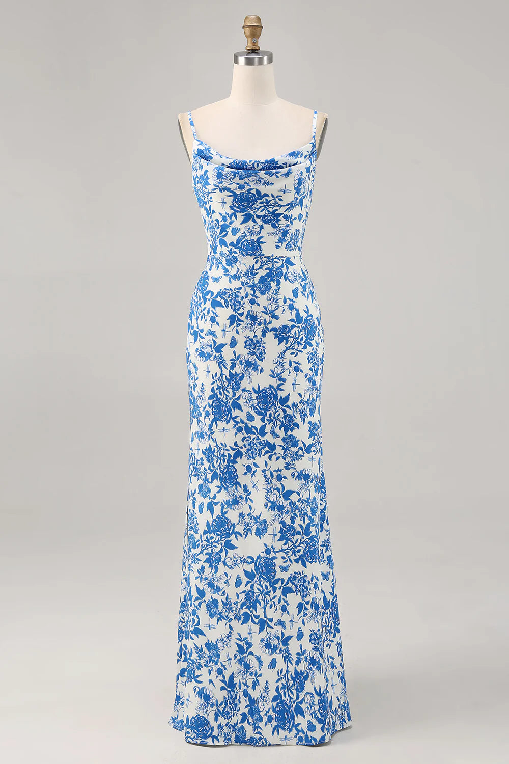 Sheath spaghetti with flower long wedding guest dress