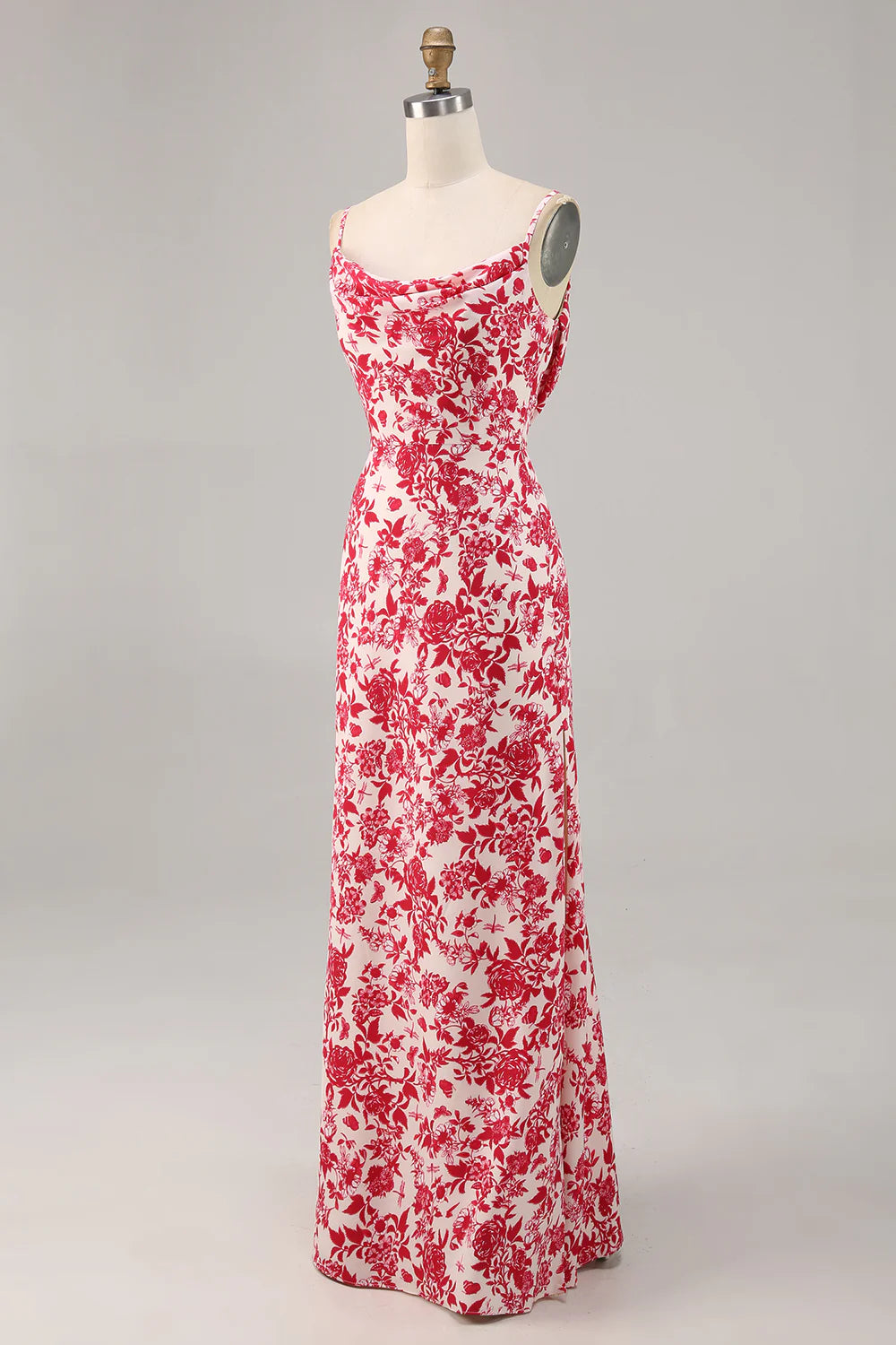Sheath spaghetti with flower long wedding guest dress