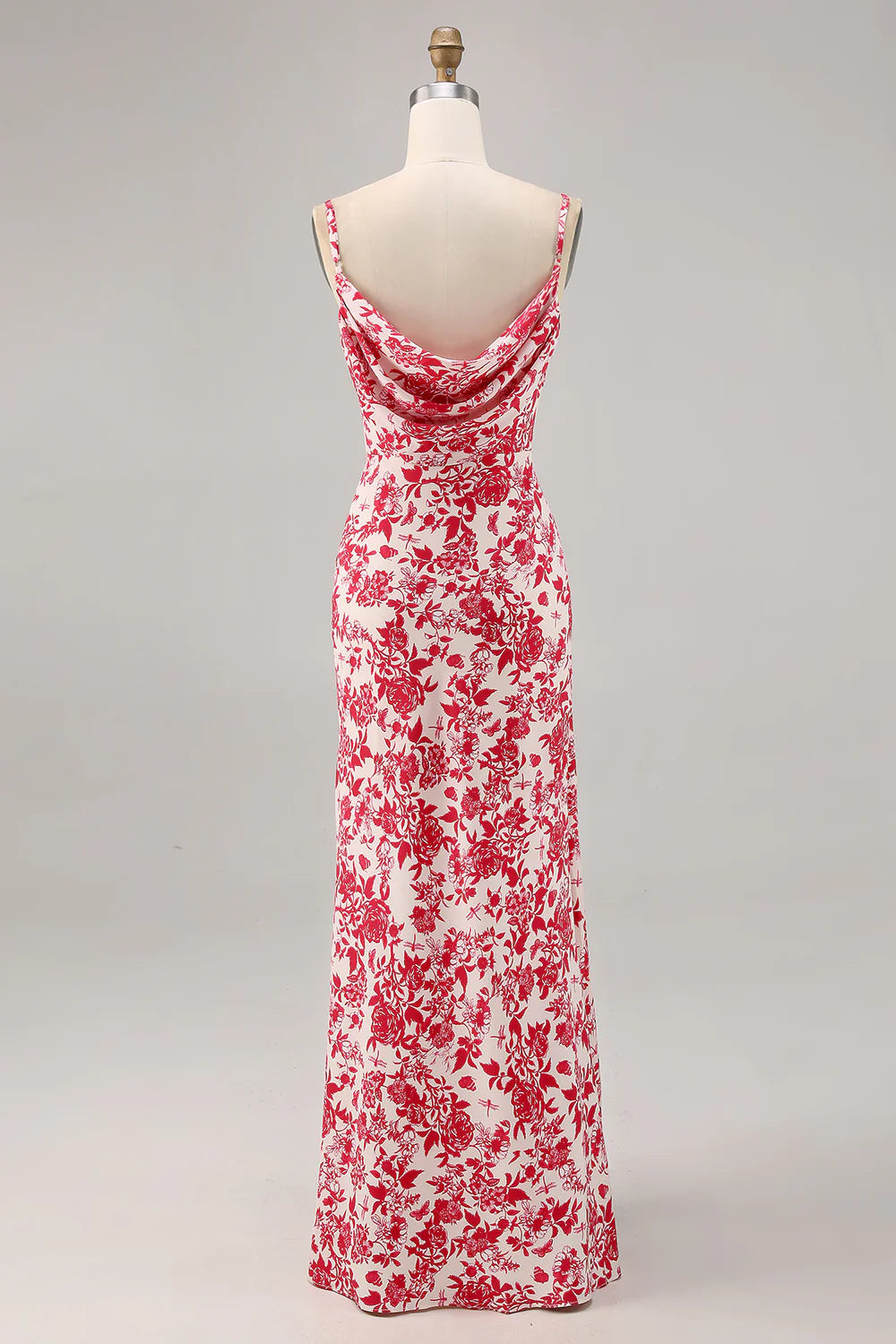 Sheath spaghetti with flower long wedding guest dress