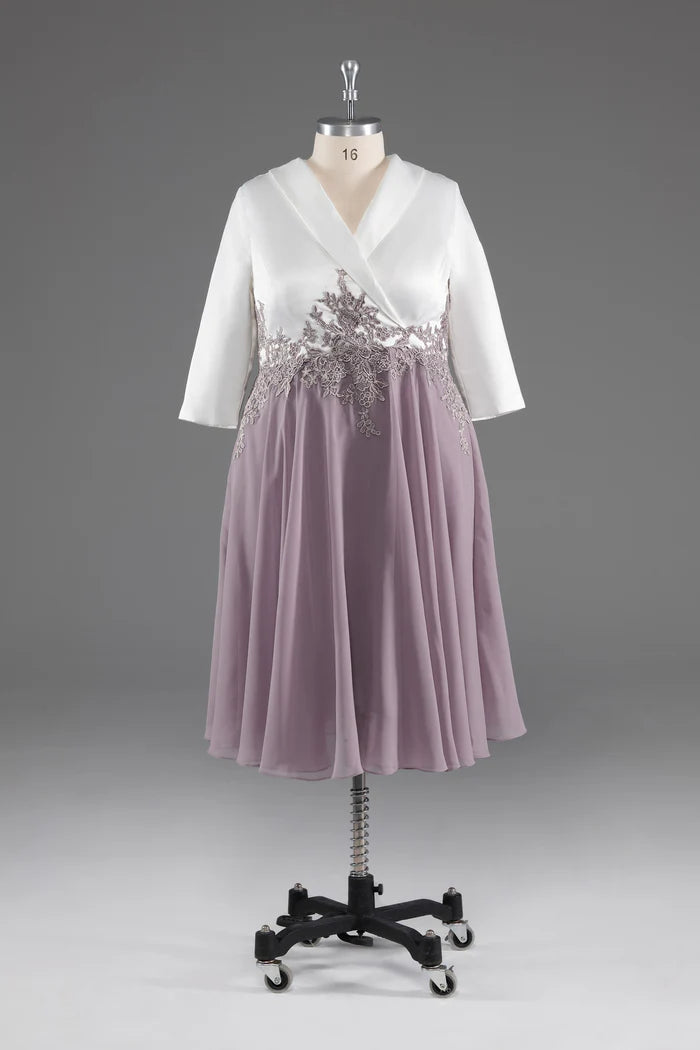 Simple V -Neck Half Sleeves Chiffon Mother of The Bride Dress