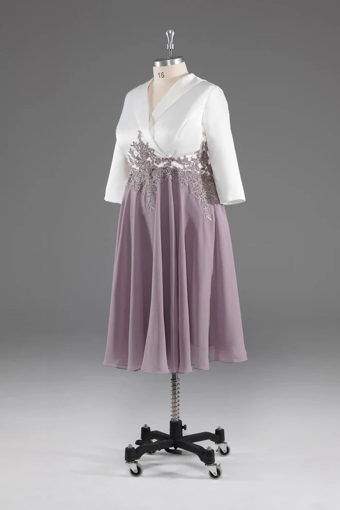 Simple V -Neck Half Sleeves Chiffon Mother of The Bride Dress