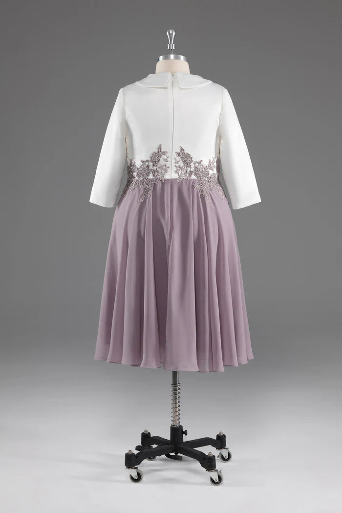 Simple V -Neck Half Sleeves Chiffon Mother of The Bride Dress