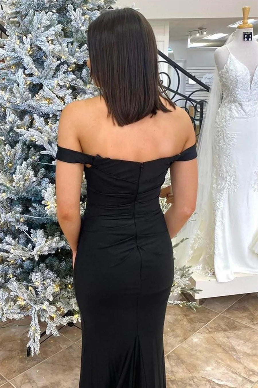 Simple mermaid off shoulder long dress