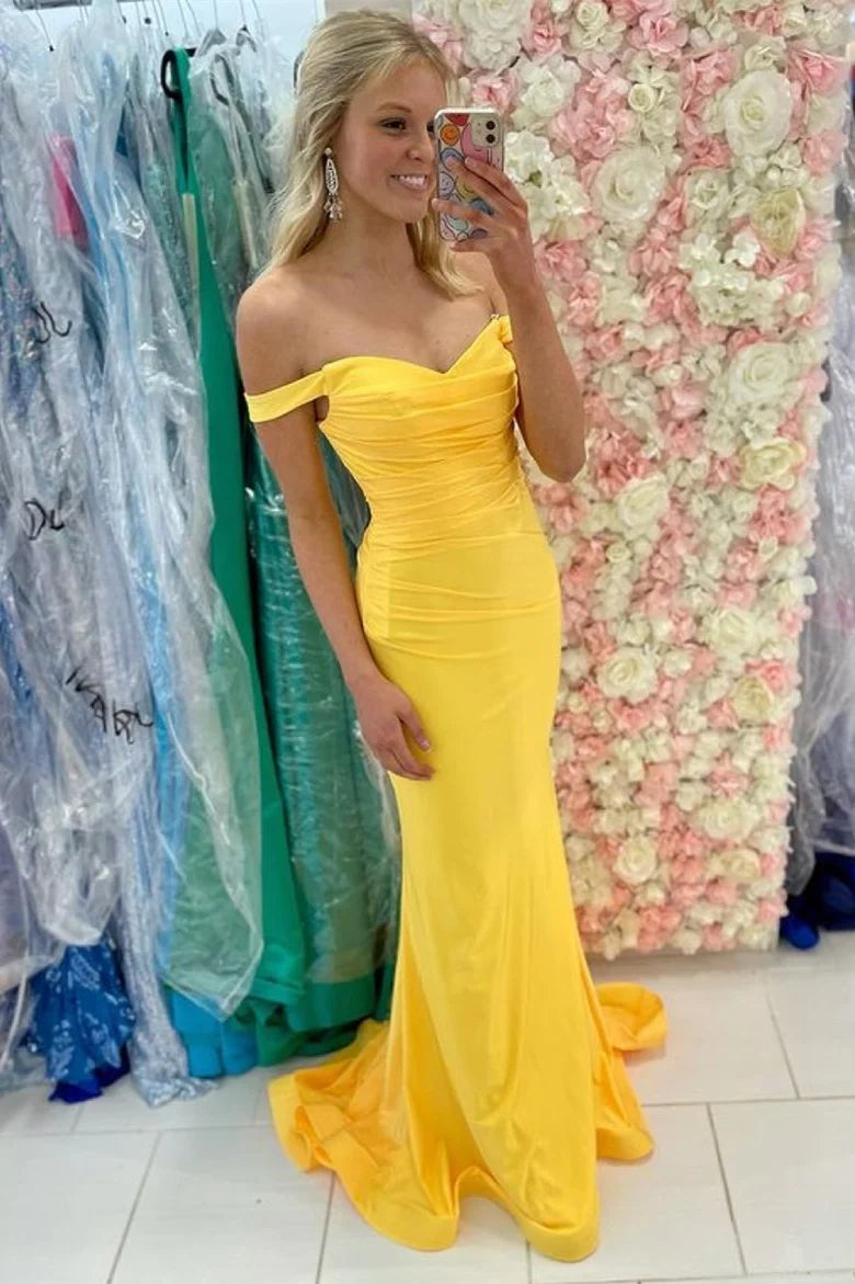 Simple mermaid off shoulder long dress