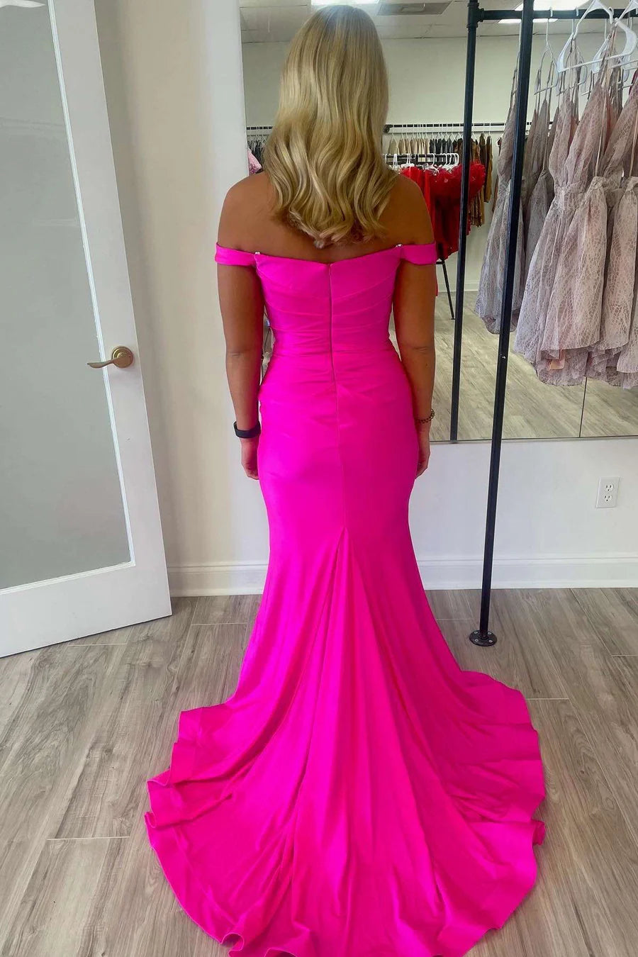 Simple mermaid off shoulder long dress