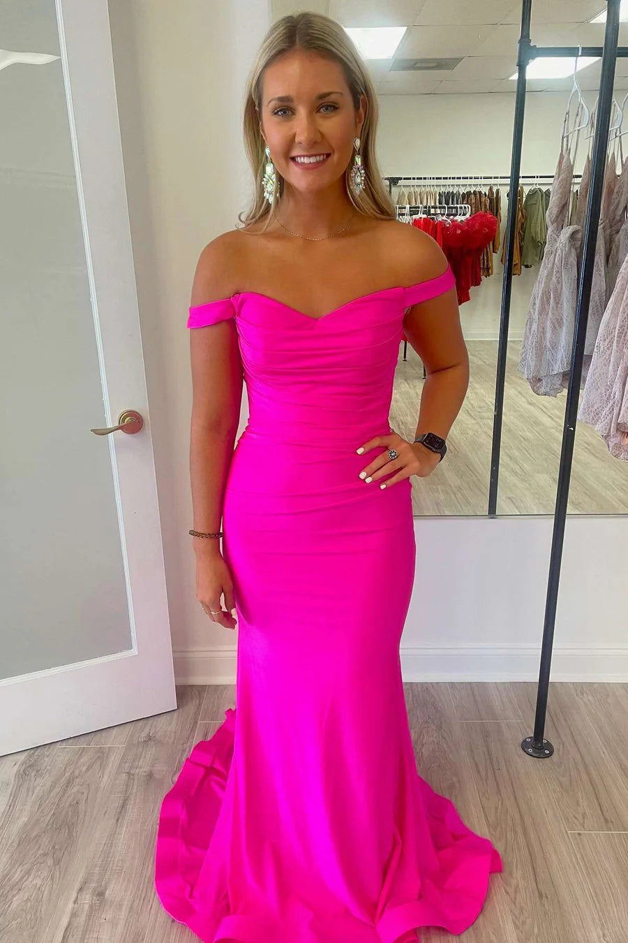 Simple mermaid off shoulder long dress