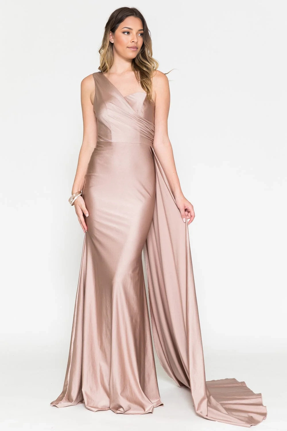 Single shoulder asymmetric mermaid and floor length skirt