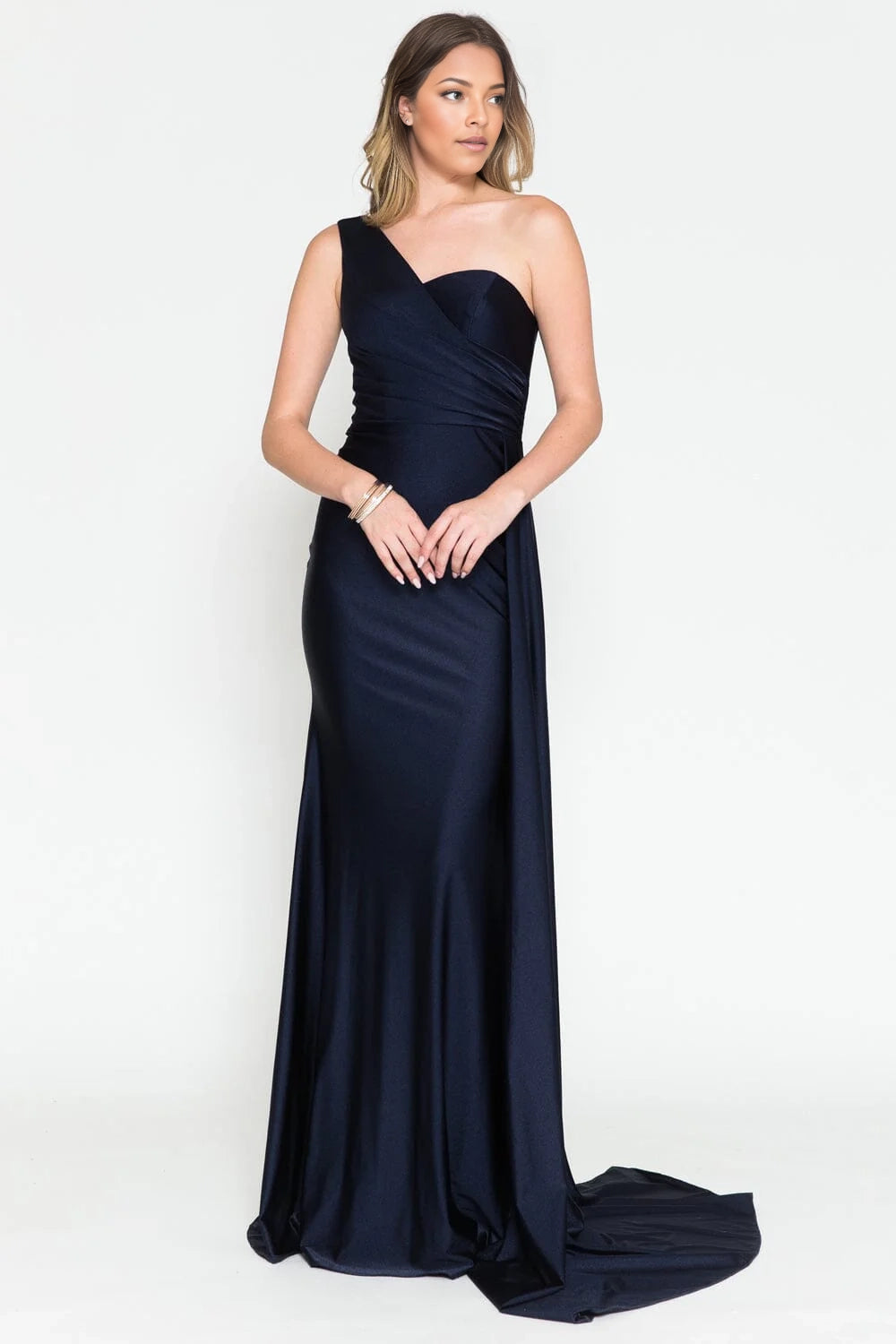 Single shoulder asymmetric mermaid and floor length skirt