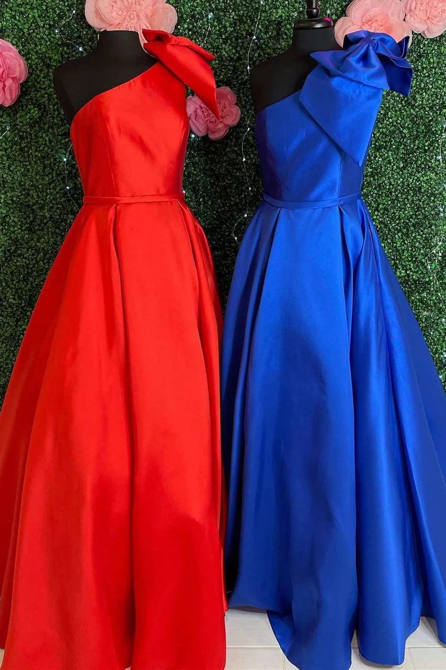 Single shoulder asymmetrical bow waist cinching long skirt
