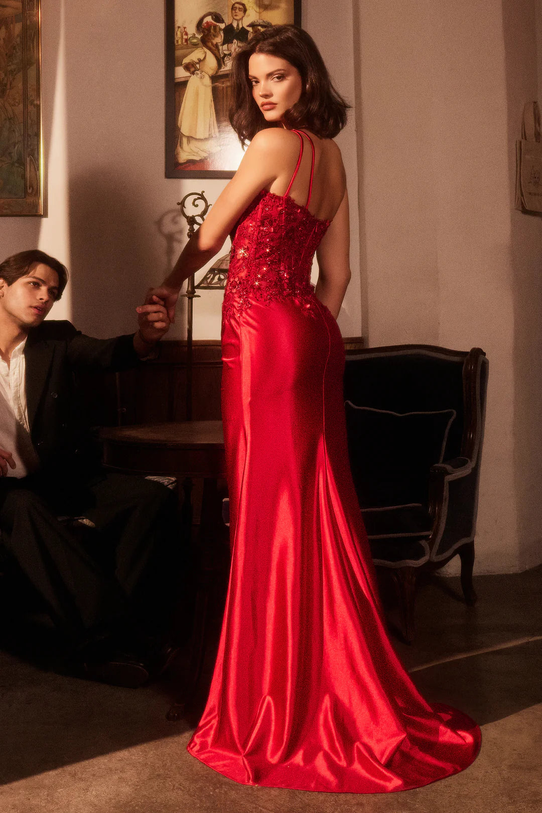 Slanted shoulder strap off shoulder mermaid side slit dress