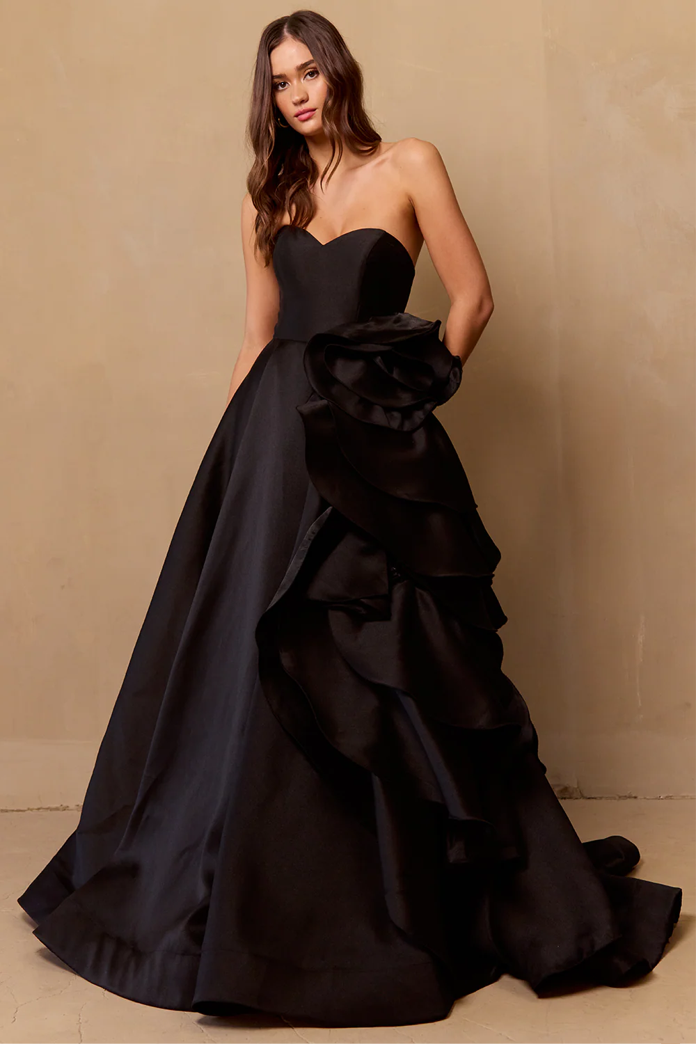 Sleeveless strapless A-line dress and floor length skirt