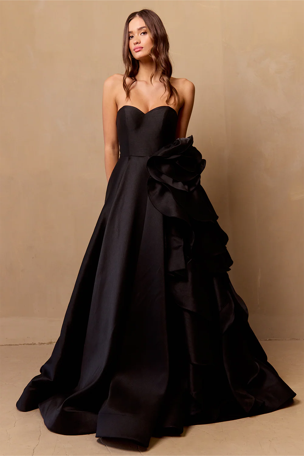 Sleeveless strapless A-line dress and floor length skirt