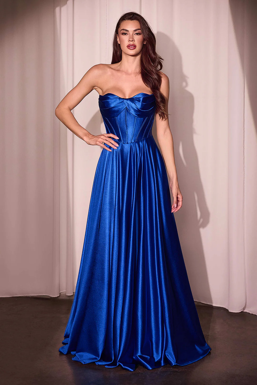 Sleeveless strapless A-line side slit dress