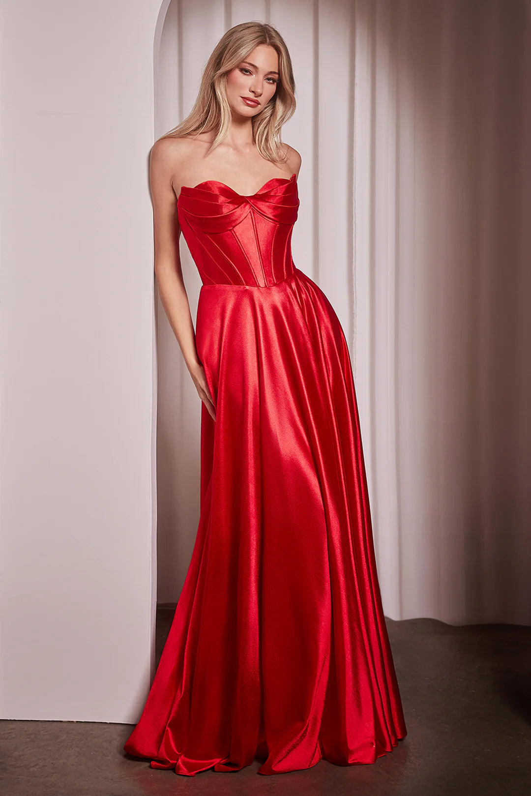 Sleeveless strapless A-line side slit dress