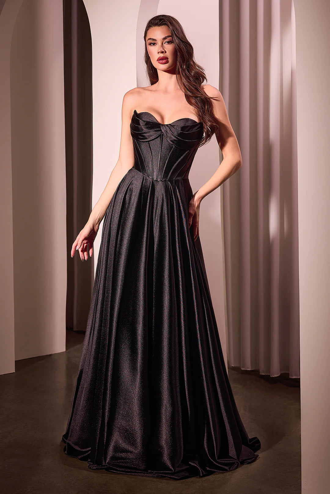 Sleeveless strapless A-line side slit dress