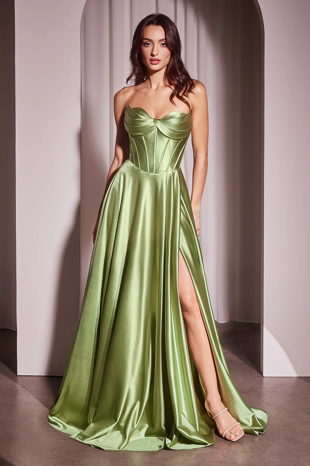 Sleeveless strapless A-line side slit dress