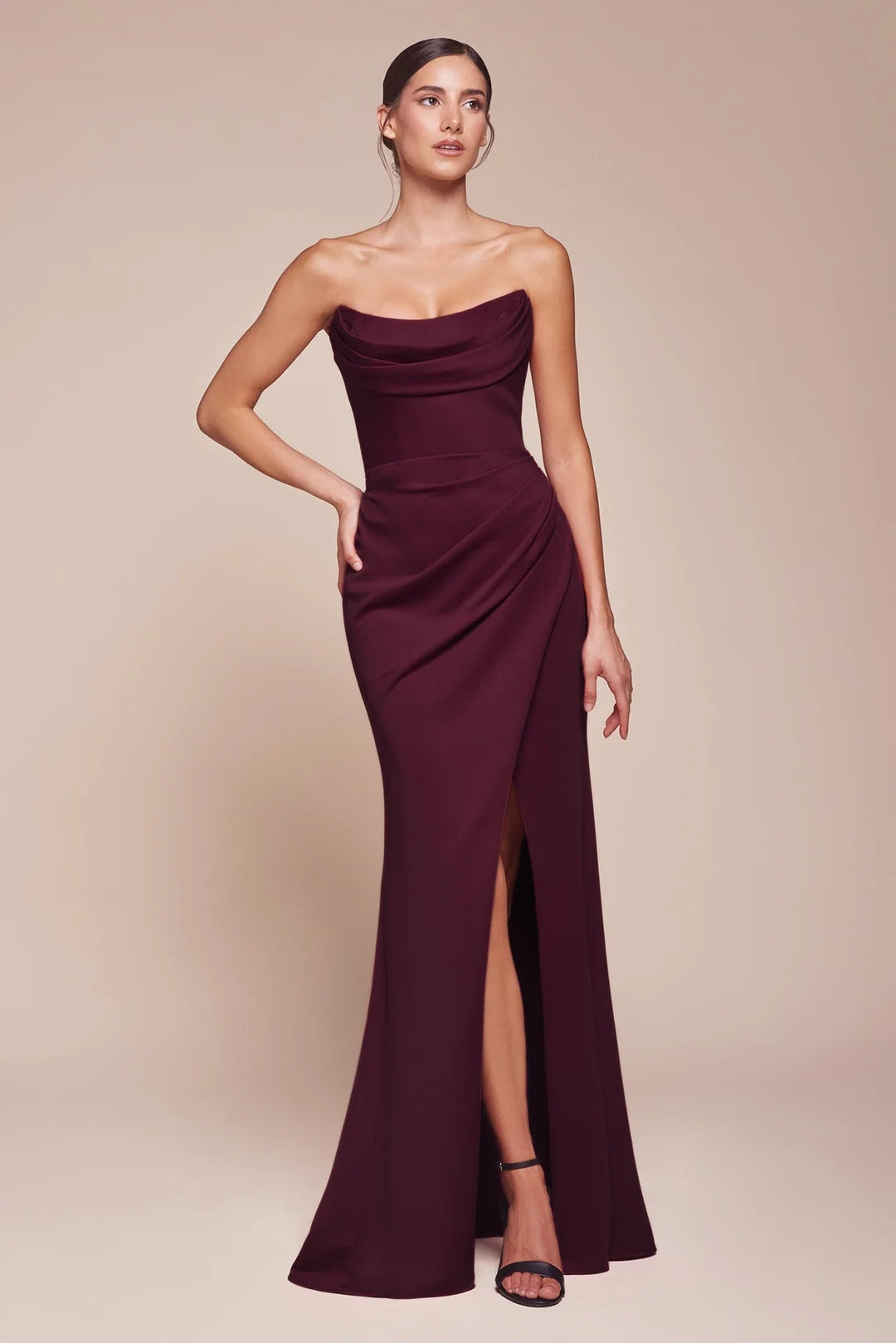 Sleeveless strapless tight fishbone corset side slit dress