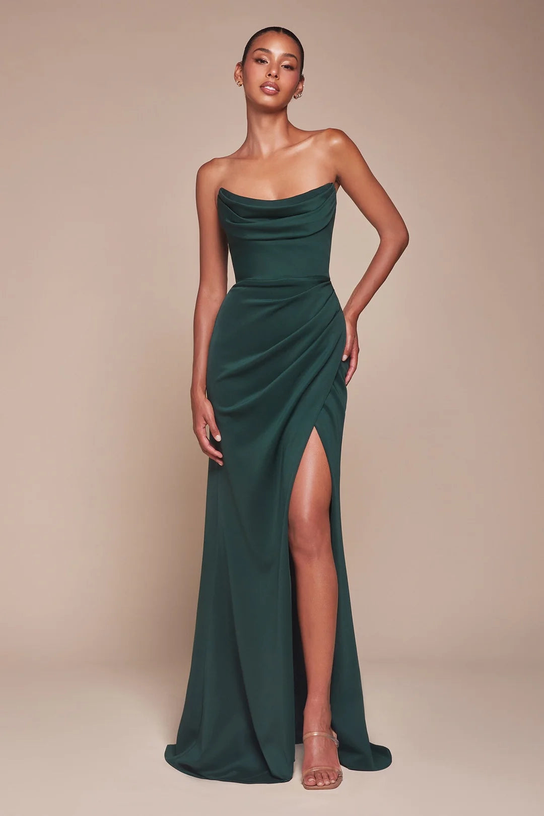 Sleeveless strapless tight fishbone corset side slit dress