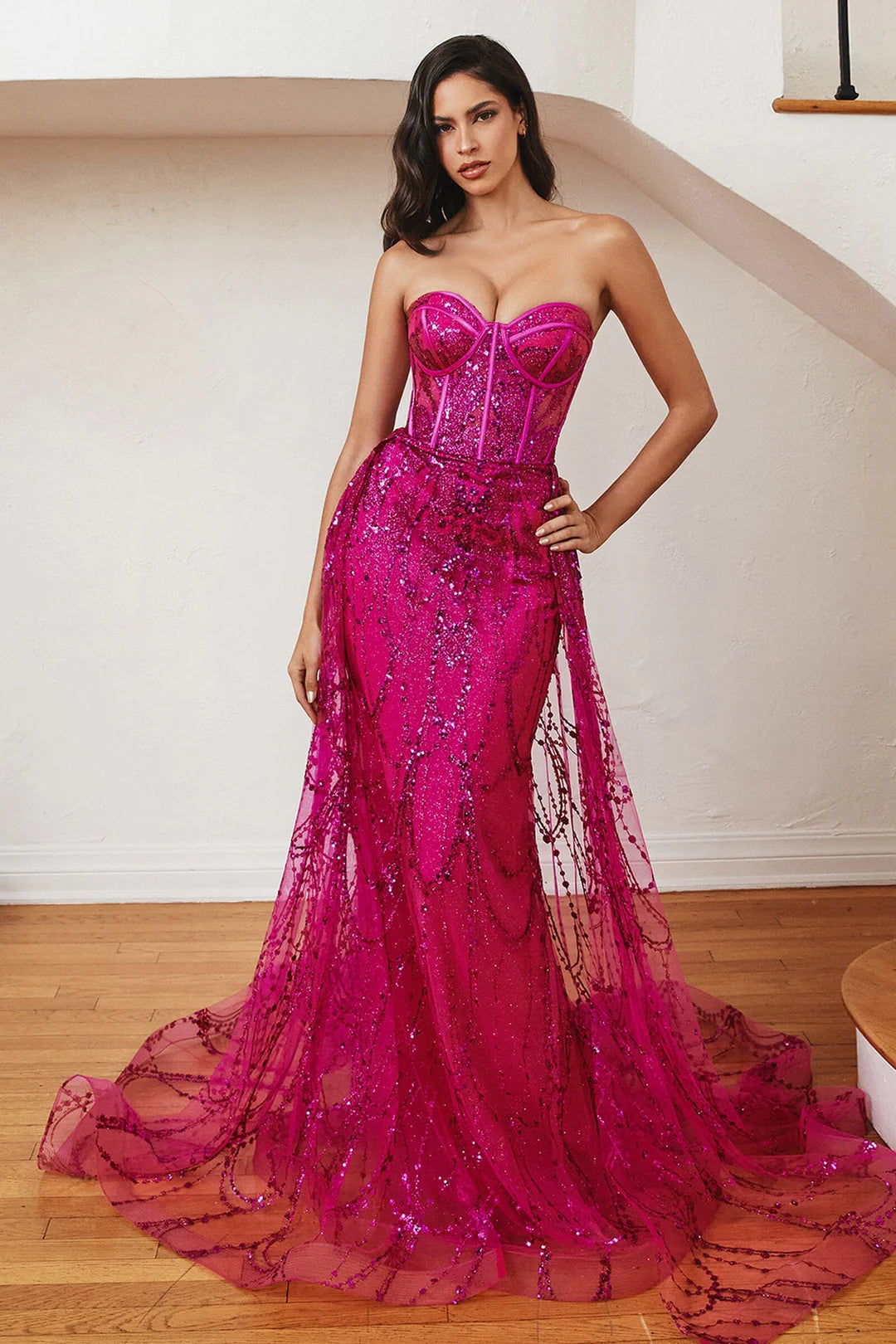 Sleeveless tight corset mermaid dress with sheer