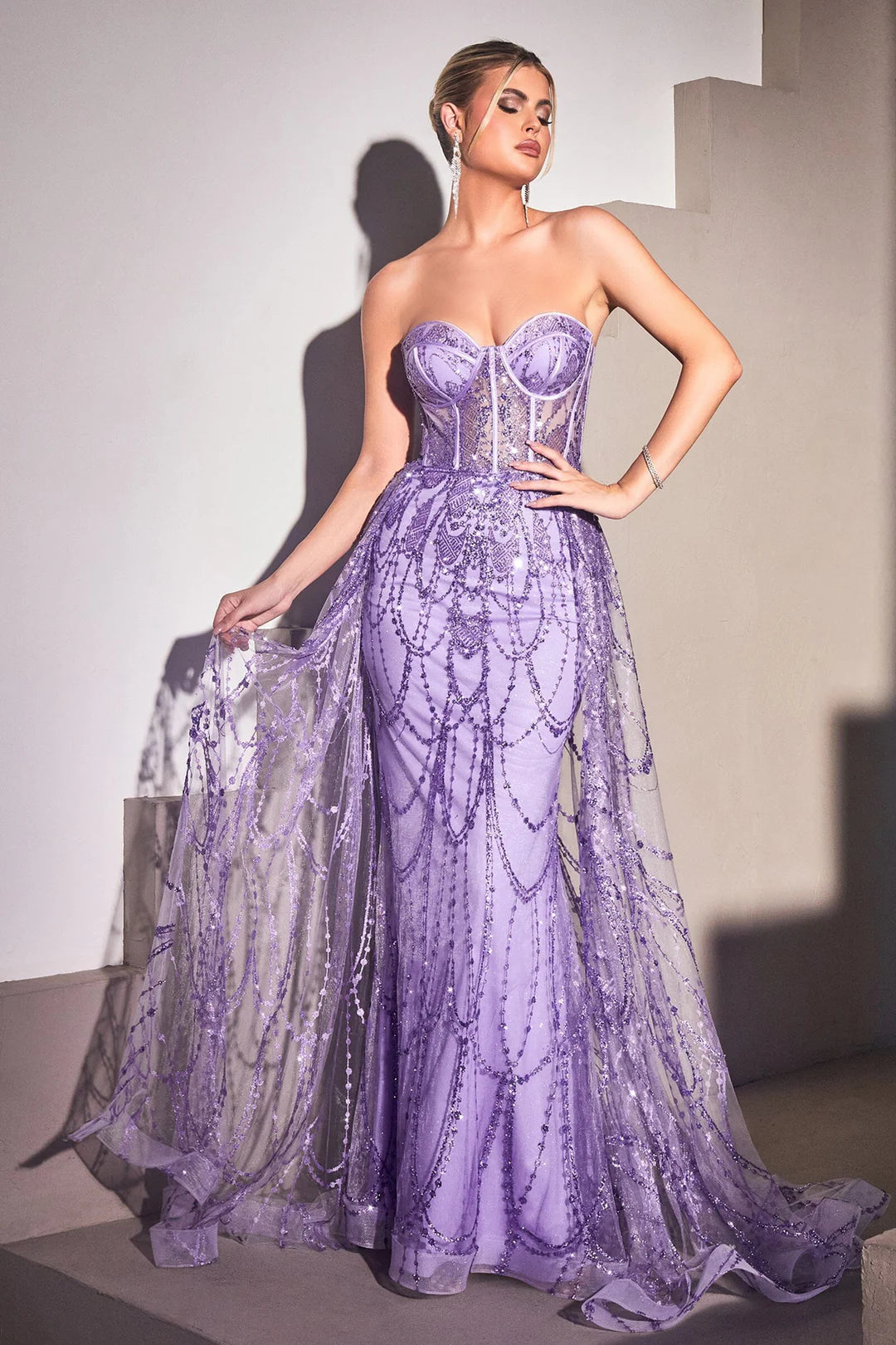 Sleeveless tight corset mermaid dress with sheer