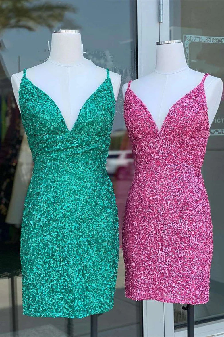 Spaghetti Straps Sequins Mini Bodycon Party Dress