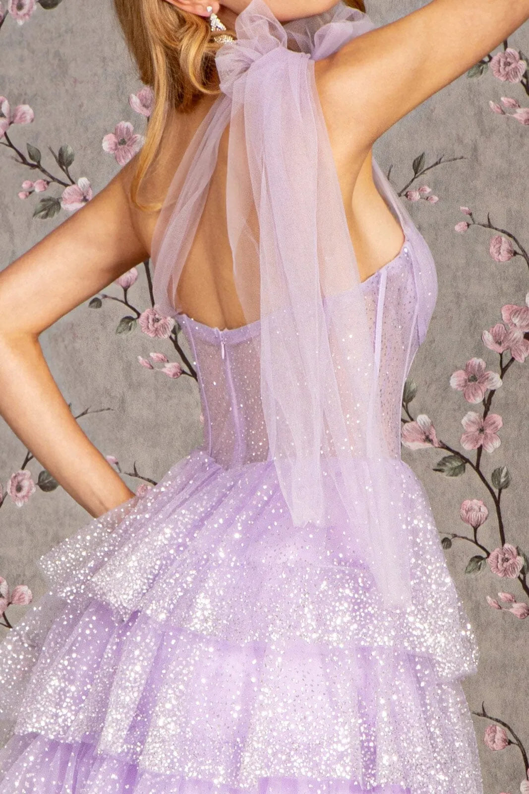 Sparkling Glitter A-line illusion sweetheart One shoulder Back Zip tiered ruffles Floor length prom dress for women for sale