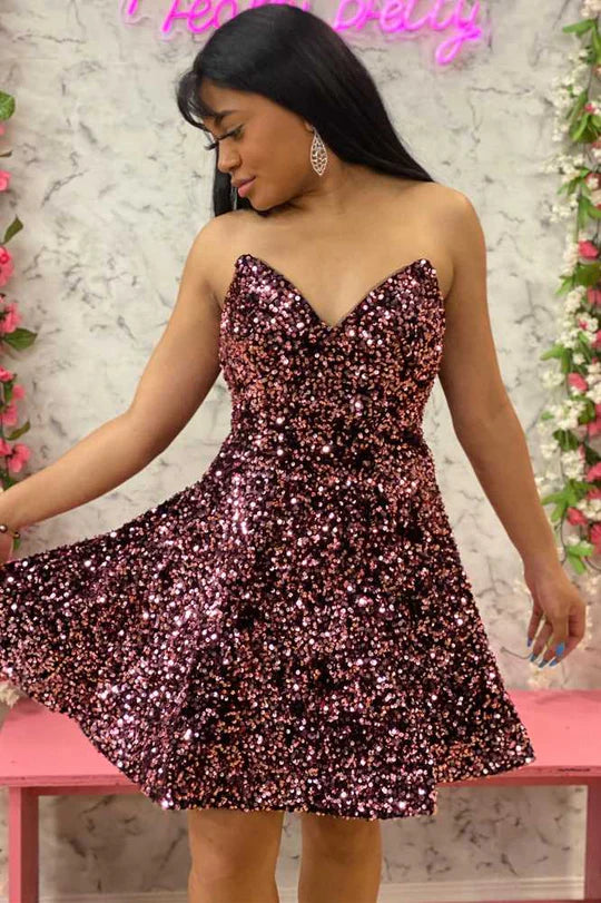 Sparkling Sweetheart A-line Short Back to School Dress