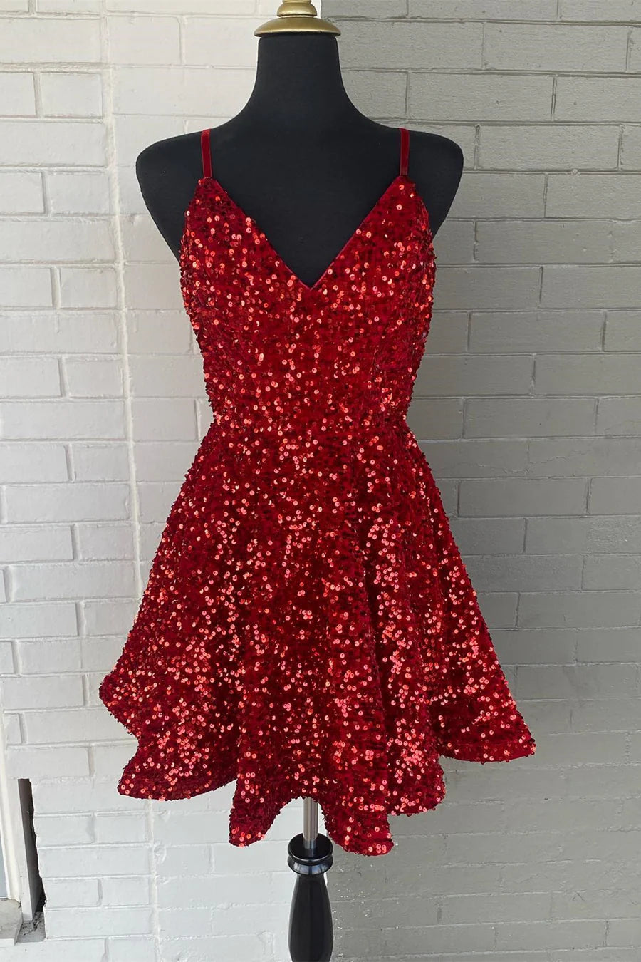 Sparkling V-neck Strap A-line Back to School Dress