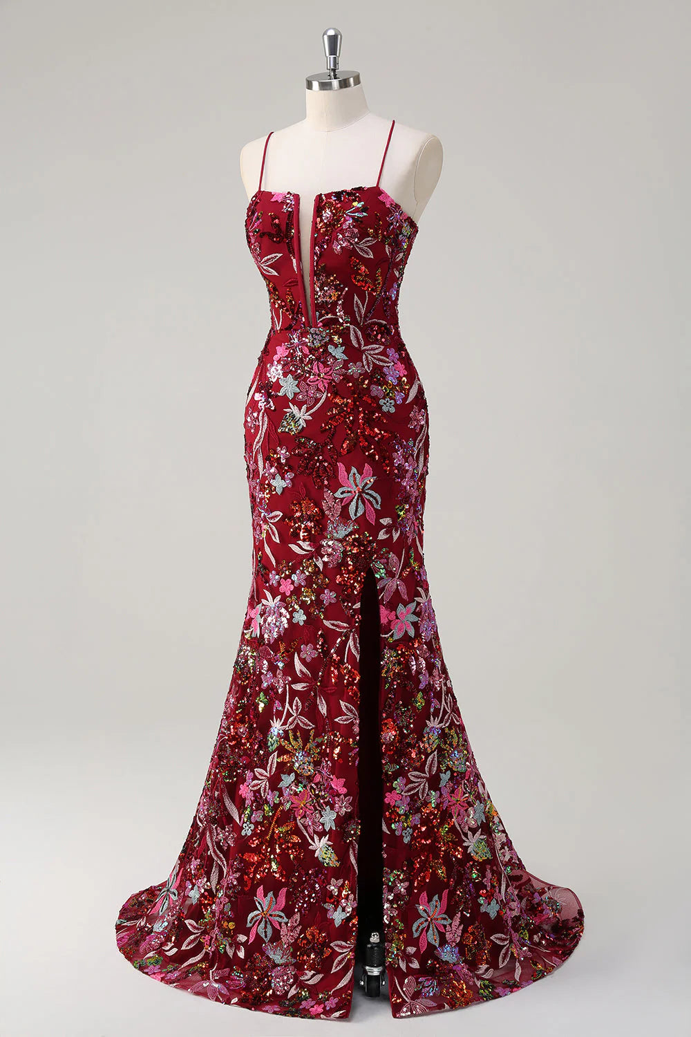 Sparkling mermaid sequin embroidered dress with slit