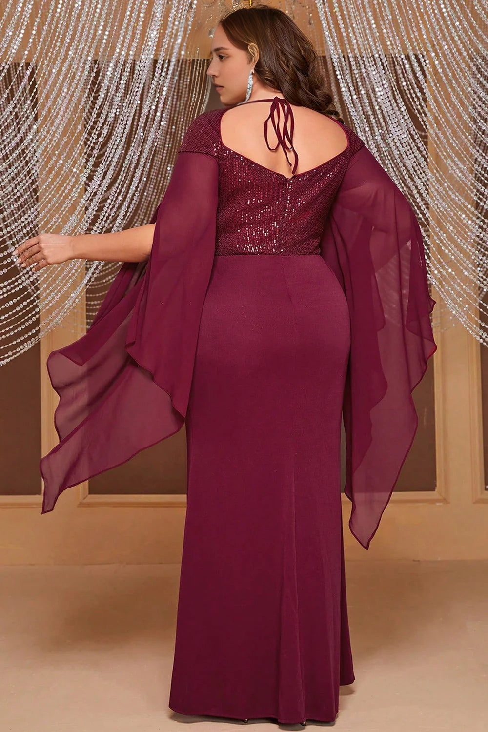 Sparkling sequin bridal long dress with slit
