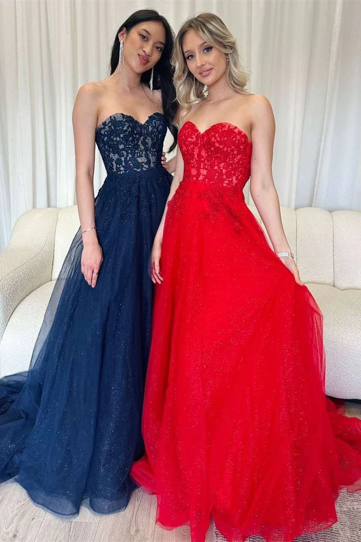 Strapless A-line long applique ball gown