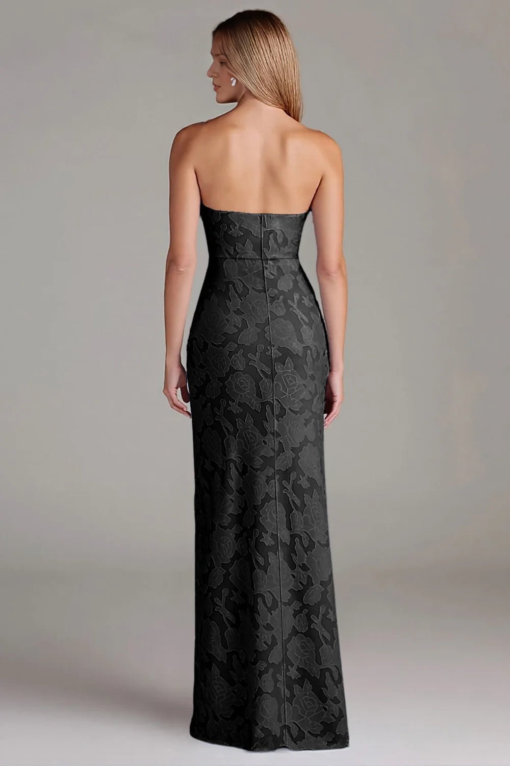 Strapless long wedding guest gown