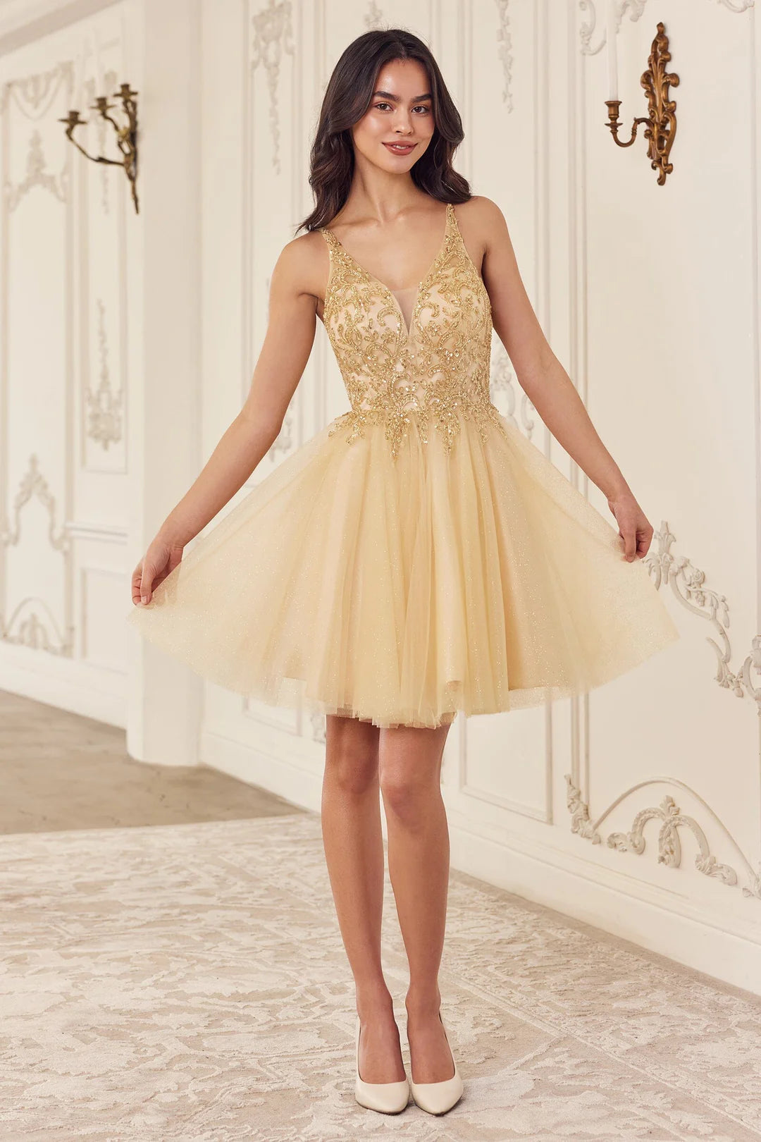 Stunning A-line V-neck slim camisole dress for returning to school short skirt