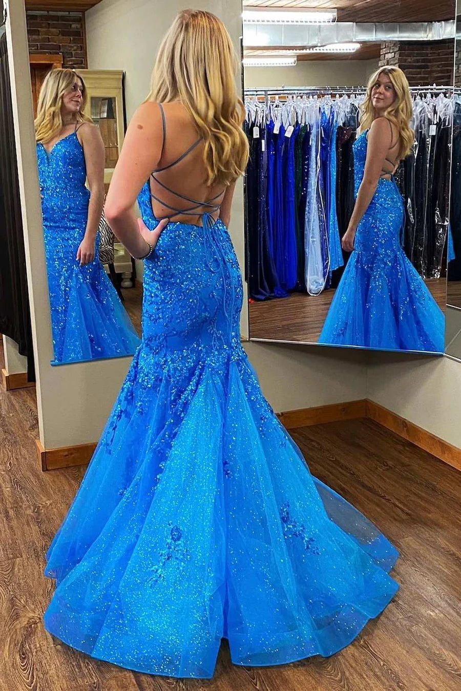 Stunning decal tied long ball gown with backless design