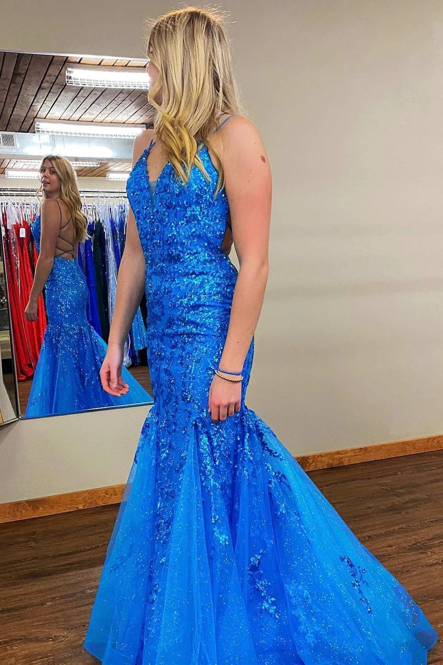 Stunning decal tied long ball gown with backless design