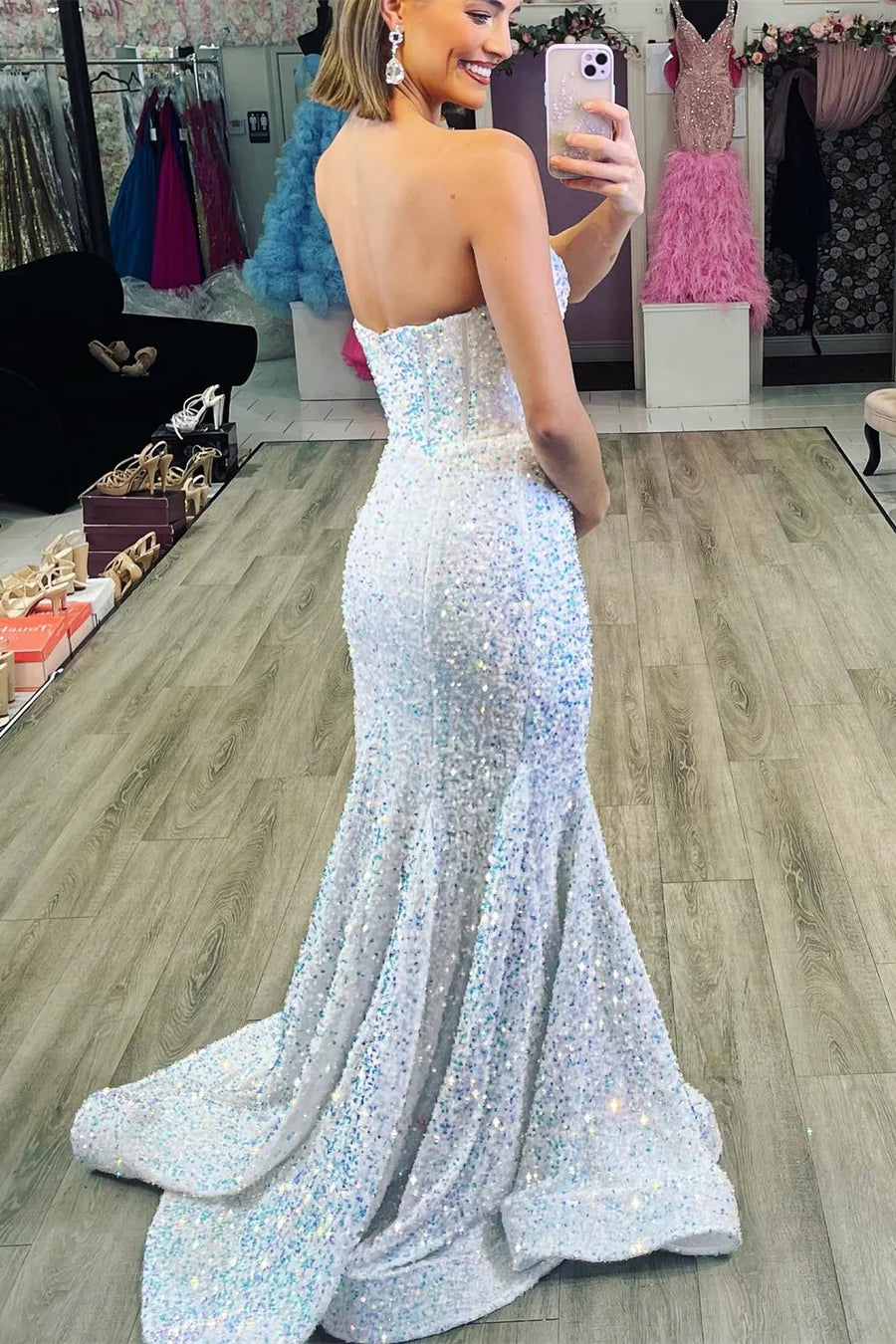 Rainbow sequins Sweetheart Mermaid Long Ball Dress