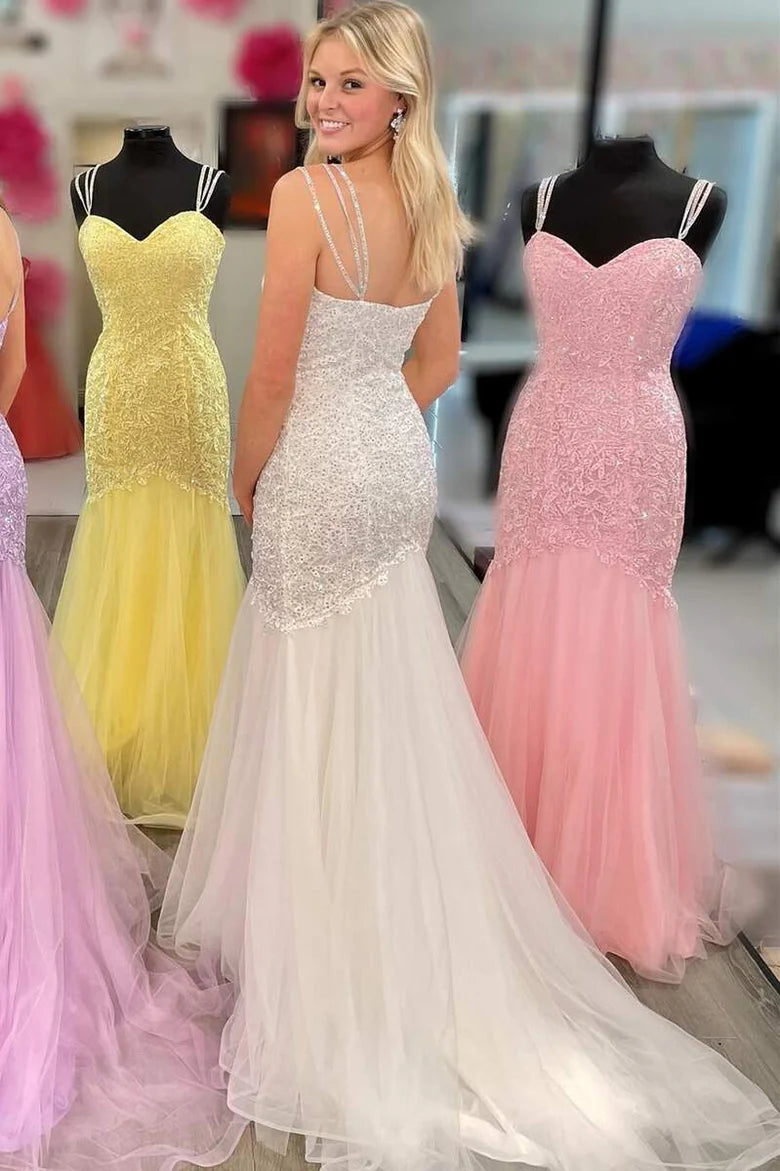 Sweetheart Straps Appliqués Trumpet Prom Dress