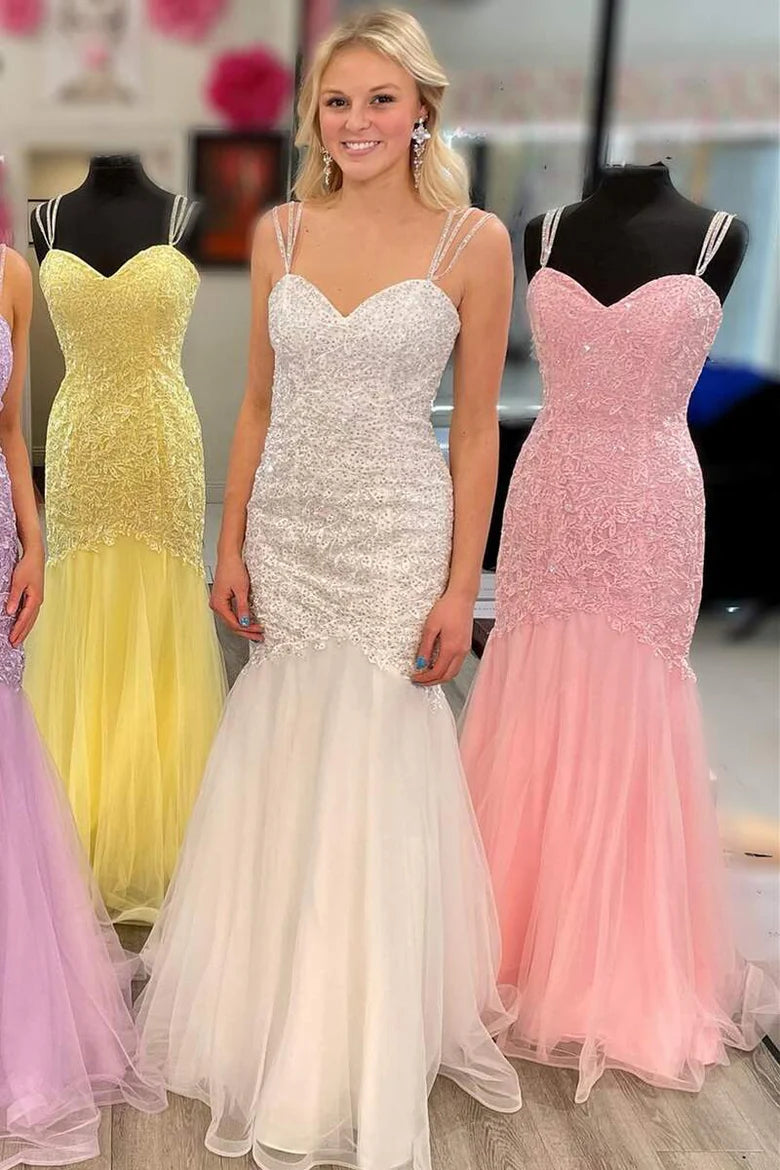 Sweetheart Straps Appliqués Trumpet Prom Dress