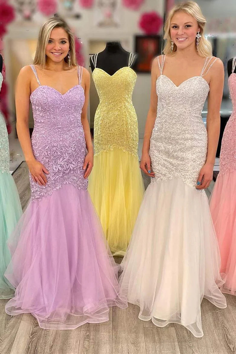Sweetheart Straps Appliqués Trumpet Prom Dress